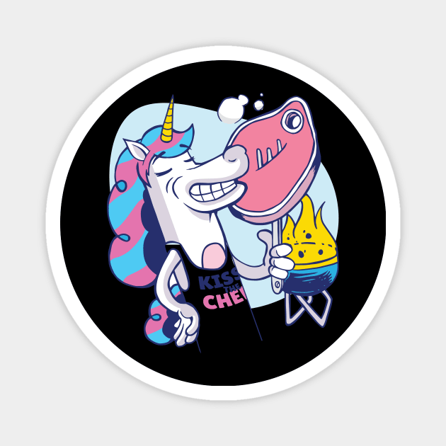 unicorn chef bbq fun Magnet by Midoart